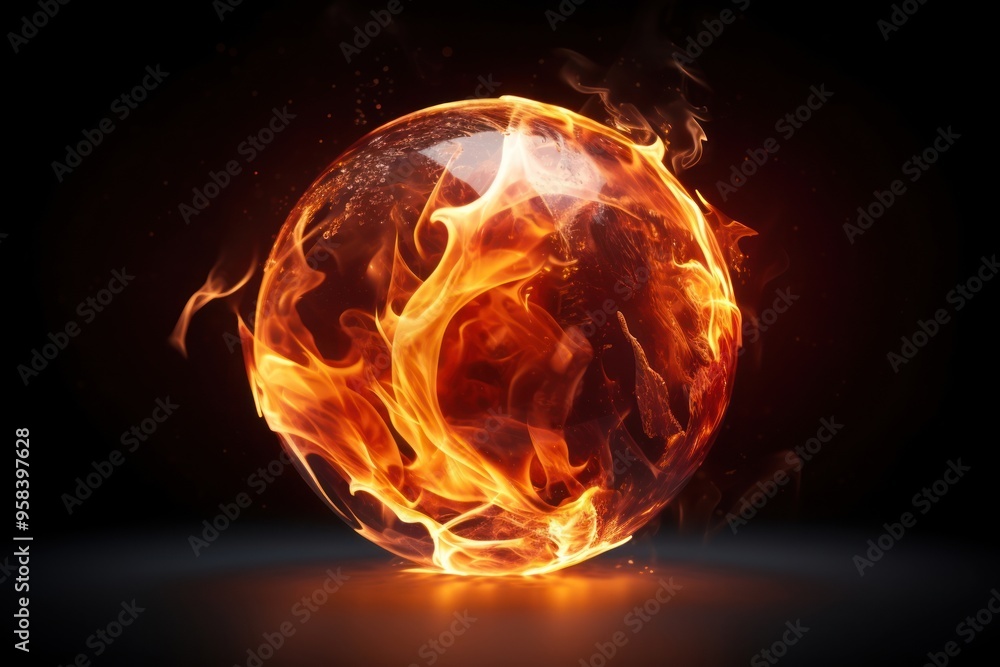 Fototapeta premium Glass orb fire burning sphere.