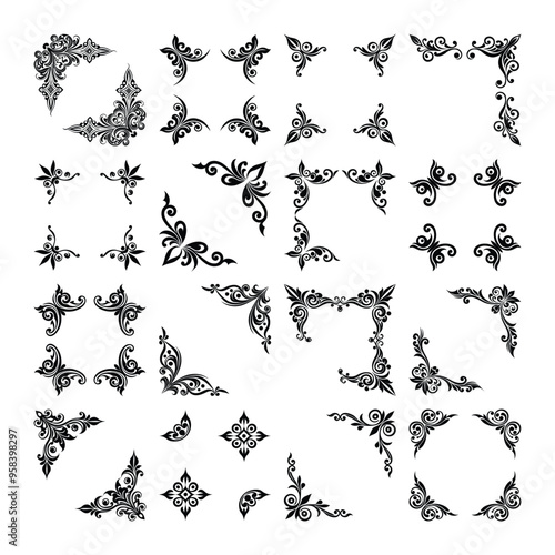 Elegant Silhouette Collection: Ornamental Corner Designs Set. A series set.
