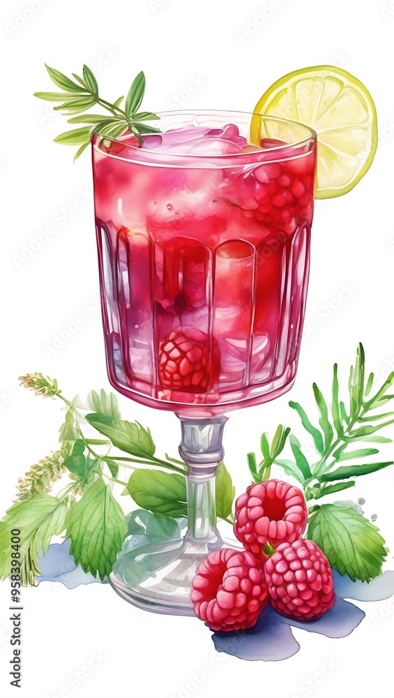 Refreshing summer drink Raspberry Rosemary Bliss with ice Refreshing summer drink Raspberry Rosemary Bliss with ice
