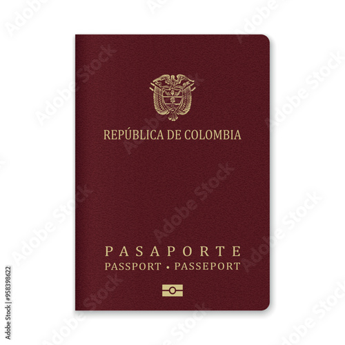 Colombia Passport Cover with Gold Emblem and Text
