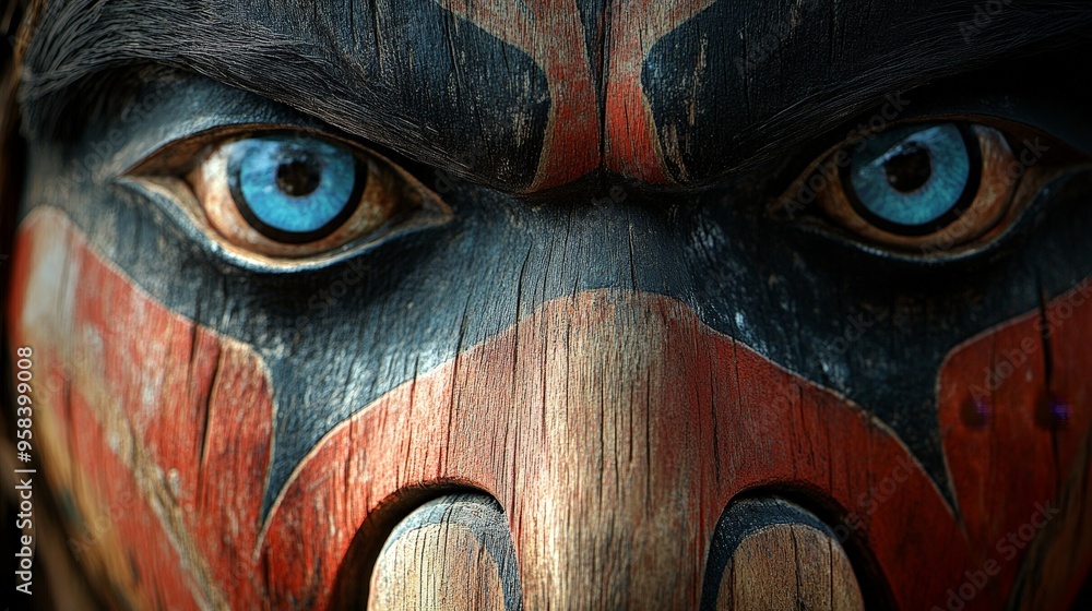 Close-Up of Traditional Inuit Face Mask with Bold Patterns Close-Up of Traditional Inuit Face Mask with Bold Patterns