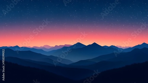 Night Sky Mountains Illustration