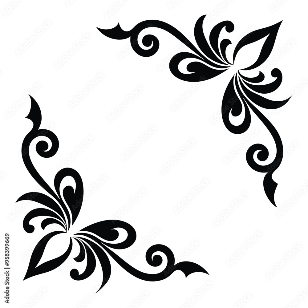 Fototapeta premium Elegant Silhouette Collection: Ornamental Corner Designs Set