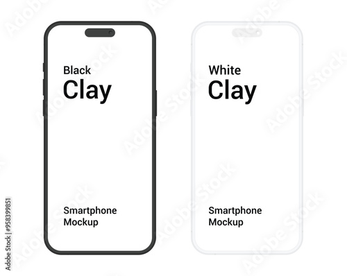 smartphone mockup with blank screen in clay flat vector style. black and white mobile phone mockup front view. vector illustration	
