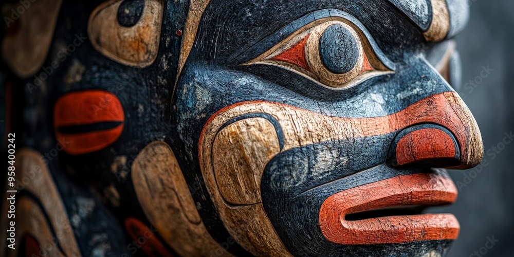Close-Up of Traditional Inuit Face Mask with Bold Patterns Close-Up of Traditional Inuit Face Mask with Bold Patterns
