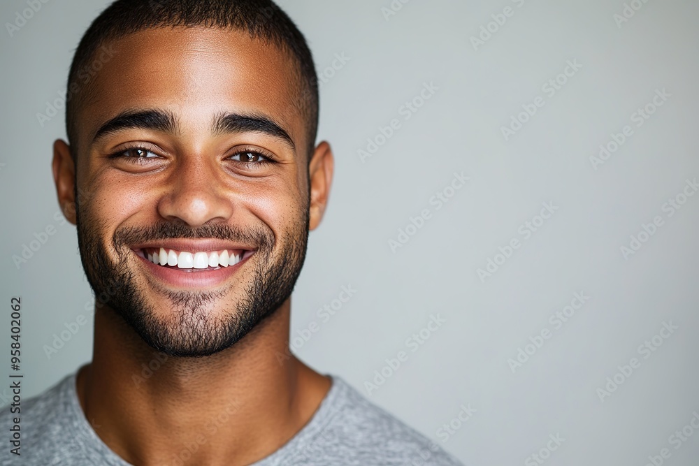 Obraz premium Smiling young man displaying joy and positivity