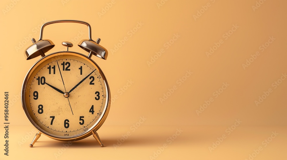 An old-fashioned alarm clock on a yellow surface. An old-fashioned alarm clock on a yellow surface.
