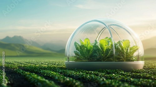 Dome-shaped greenhouse with reinforced glass panels on the surface of a dwarf planet, harvesting futuristic vegetables, realistic photograph,
