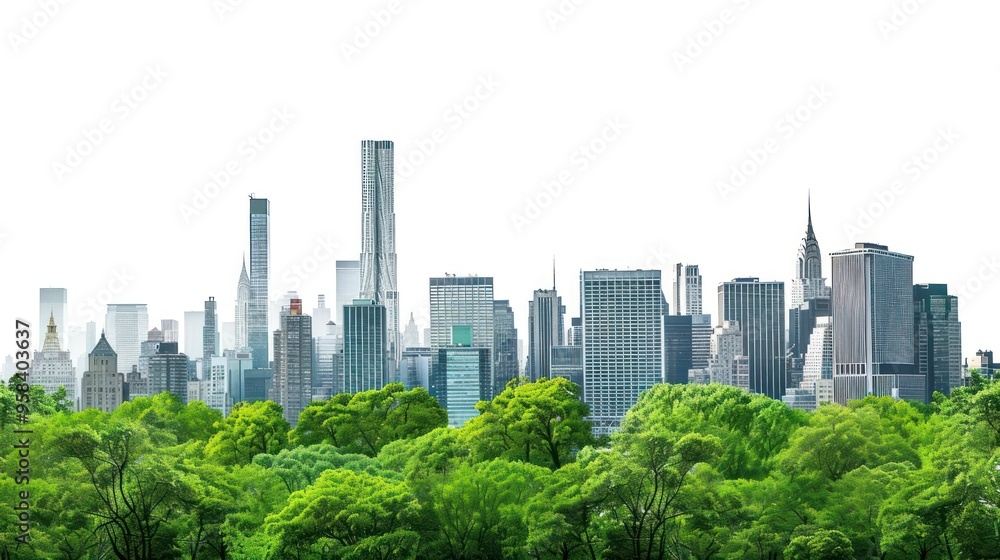 Urban skyline with lush greenery Urban skyline with lush greenery