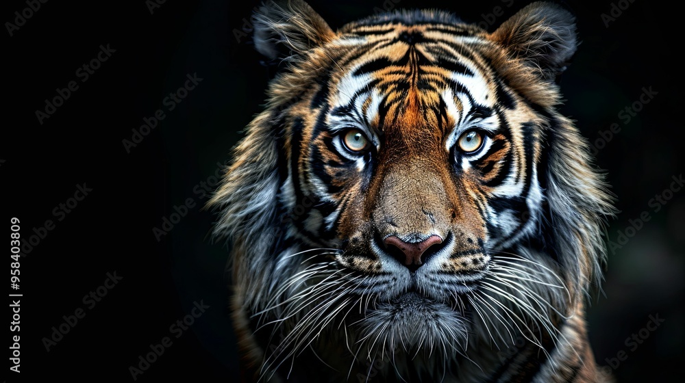 Fototapeta premium Close-up Portrait of a Tiger with Intense Eyes