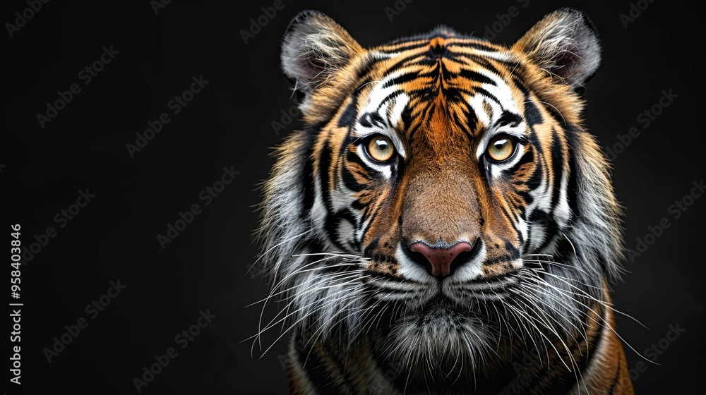 Close-up of a Tiger's Face with Striking Yellow Eyes Close-up of a Tiger's Face with Striking Yellow Eyes