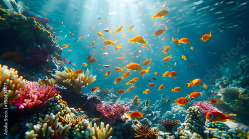 beautiful underwater scenery with various types of fish 