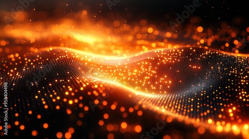 Abstract Orange Particles on Black Background