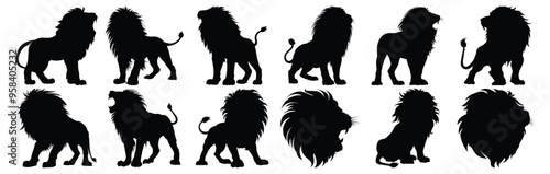 Lion silhouette set vector design big pack of animal illustration and icon