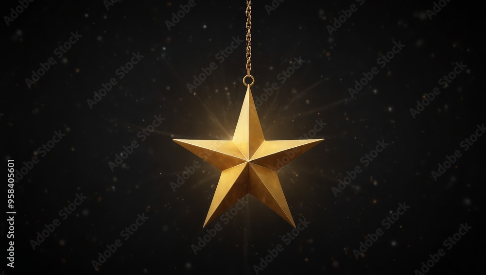 Gold star light hanging on dark background Gold star light hanging on dark background