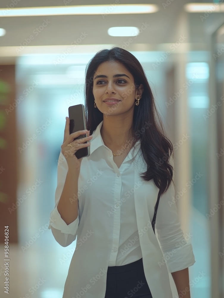 Fototapeta premium Professional Woman Using Smartphone in Office