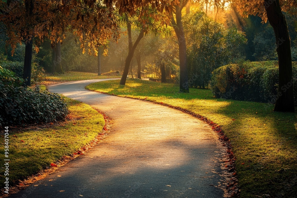 Serene Park Path at Sunrise , ai Serene Park Path at Sunrise , ai