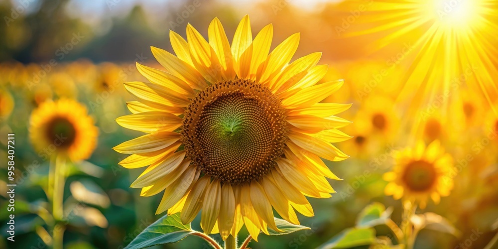 Obraz premium A realistic close-up of a sunflower in natural sunlight, sunflower, nature, sunlight, vibrant, bloom, beauty, flora, garden, yellow