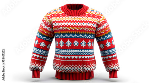 Warm Christmas ugly sweater on white background 