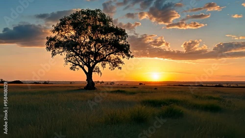 Wallpaper Mural Exploring the tranquil outback scenery with a serene waterhole at sunset Torontodigital.ca