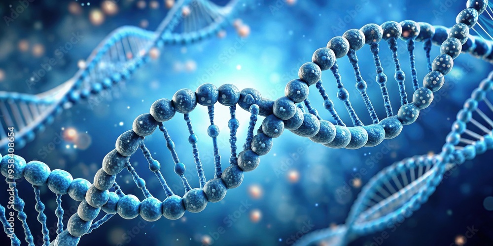 rendering of a macro view of human DNA molecule, DNA, genetics, biology, science, research, molecular, structure rendering of a macro view of human DNA molecule, DNA, genetics, biology, science, research, molecular, structure
