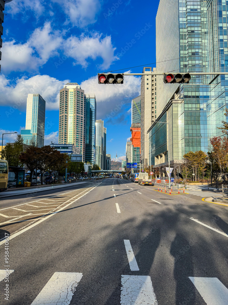 Naklejka premium Seoul, Republic of Korea. City view. City center with office buildings.
