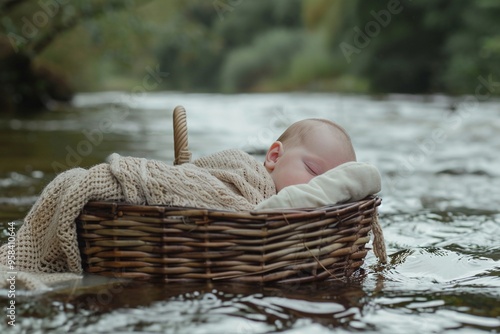 ai generative baby basket in the river