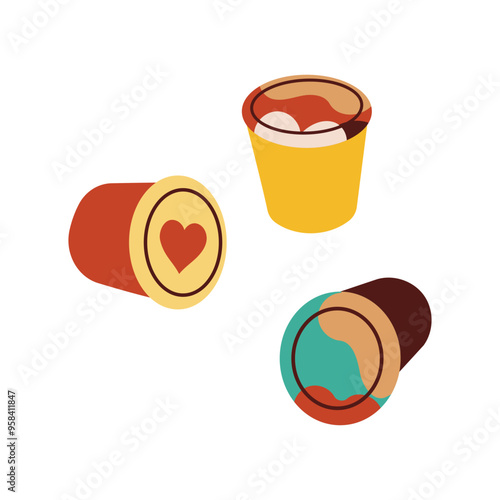 Capsule coffee set cartoon. espresso pod, coffee machine, breakfast Italian, aroma cup, drink capsule coffee vector illustration isolate on white background.