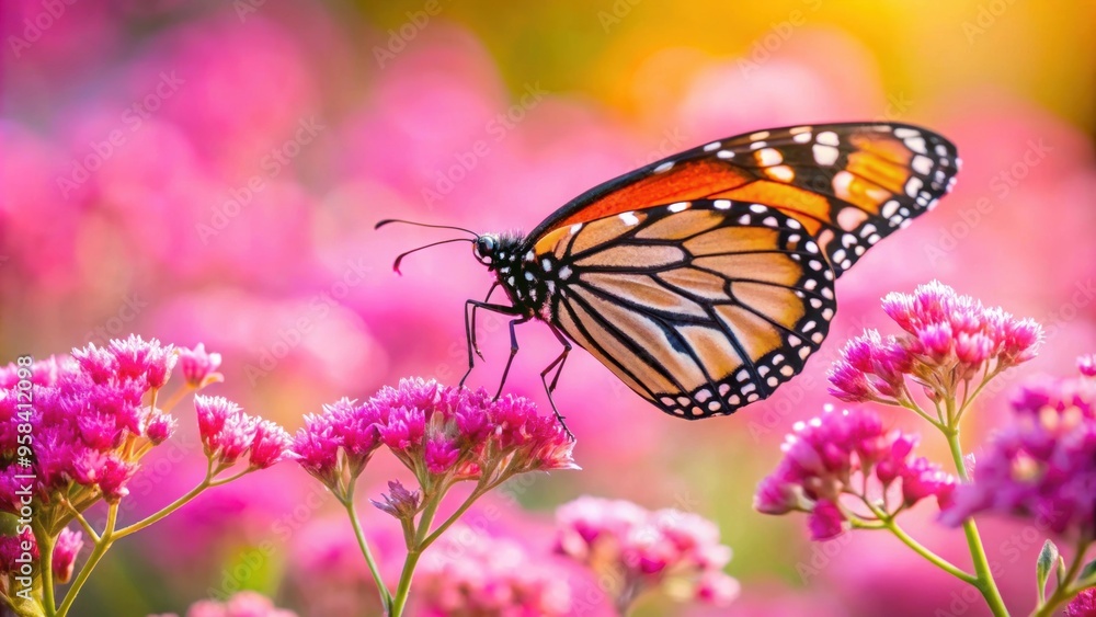 Monarch butterfly perched on vibrant pink flowers with a soft blurred background, Monarch butterfly, pink flowers, garden Monarch butterfly perched on vibrant pink flowers with a soft blurred background, Monarch butterfly, pink flowers, garden