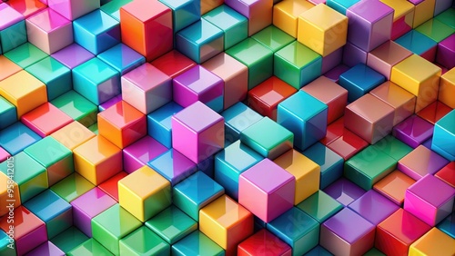Abstract composition of colorful cubes in a geometric pattern, cubes, geometric, abstract, colorful, pattern, design, shapes
