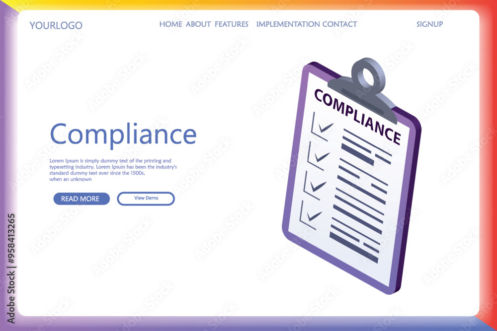 Naklejka premium Compliance isometric landing page, concept of business policy documents