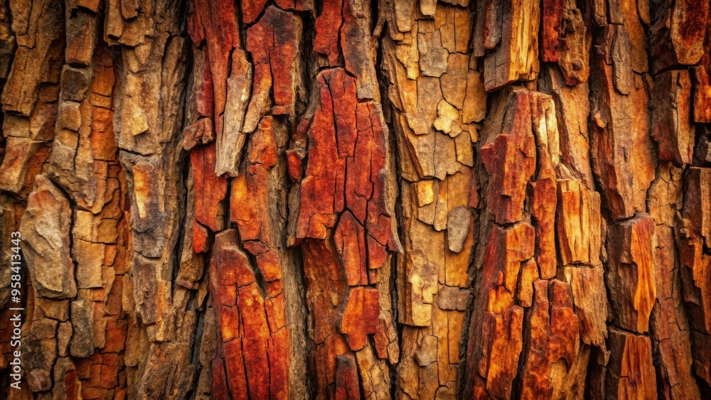 Background of textured bark in brown, black, and red tones, nature, tree, trunk, forest, organic, rough, natural, pattern Background of textured bark in brown, black, and red tones, nature, tree, trunk, forest, organic, rough, natural, pattern