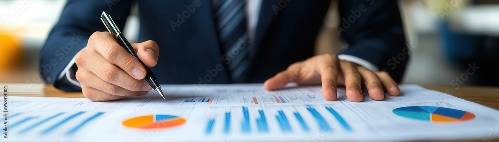 A business professional analyzing graphs and charts, demonstrating strategic planning and data interpretation skills. A business professional analyzing graphs and charts, demonstrating strategic planning and data interpretation skills.
