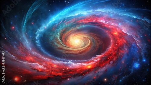 Swirling red and blue spiral galaxy in abstract background, galaxy, swirling, red, blue, spiral, abstract, background