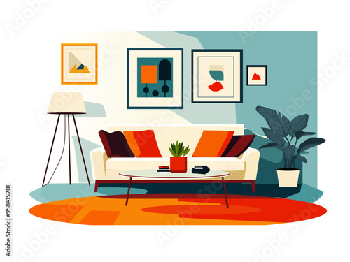 modern minimalist living room warm cool neutral vector illustration