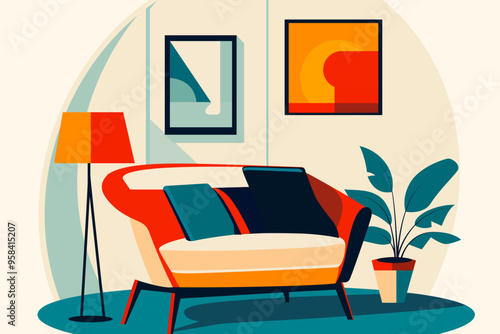 modern minimalist living room warm cool neutral vector illustration