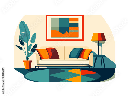 modern minimalist living room warm cool neutral vector illustration
