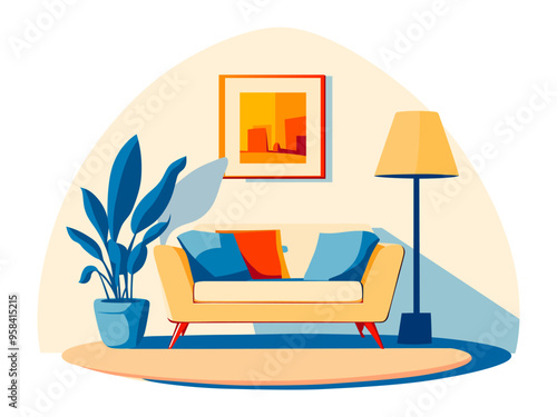 modern minimalist living room warm cool neutral vector illustration