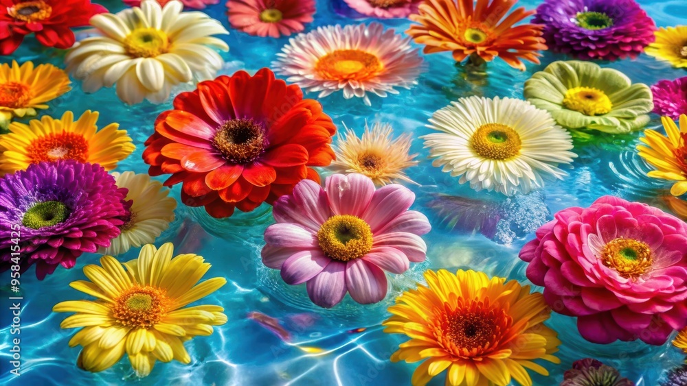 Vibrant colorful flowers floating in clear water, flowers, colorful, vibrant, water, nature, floral, underwater, beauty Vibrant colorful flowers floating in clear water, flowers, colorful, vibrant, water, nature, floral, underwater, beauty