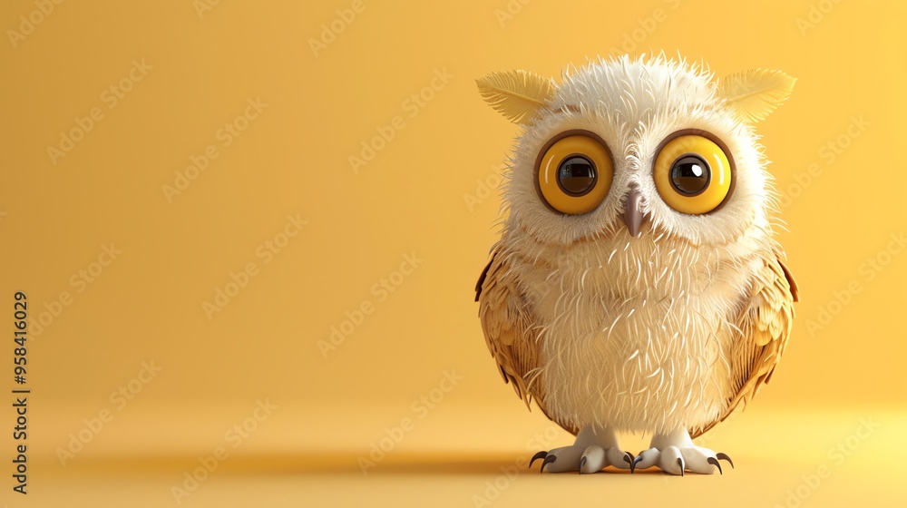 A cartoon owl with big eyes standing in front of a yellow background. A cartoon owl with big eyes standing in front of a yellow background.