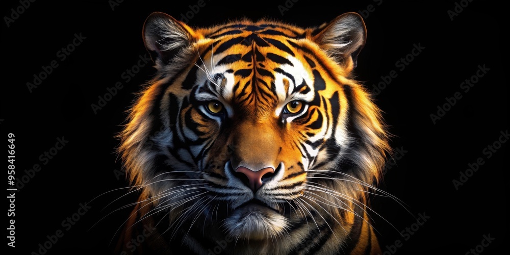 Fototapeta premium Silhouette of a fierce tiger head , wild, predator, animal, strong, power, jungle, safari, wildlife, feline, aggressive, fierce