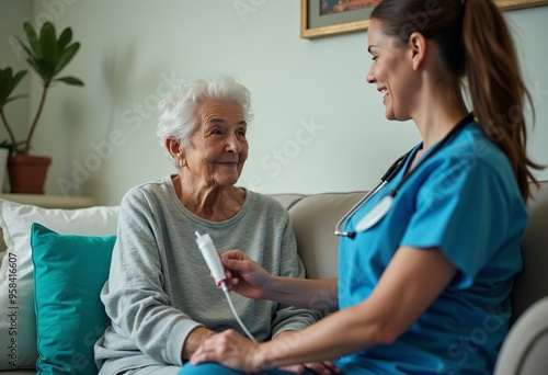 Wallpaper Mural Candid Moment: Senior Woman Receiving IV Therapy, Geriatric Care, Hospital Room, Medical Treatment, Healthcare Torontodigital.ca
