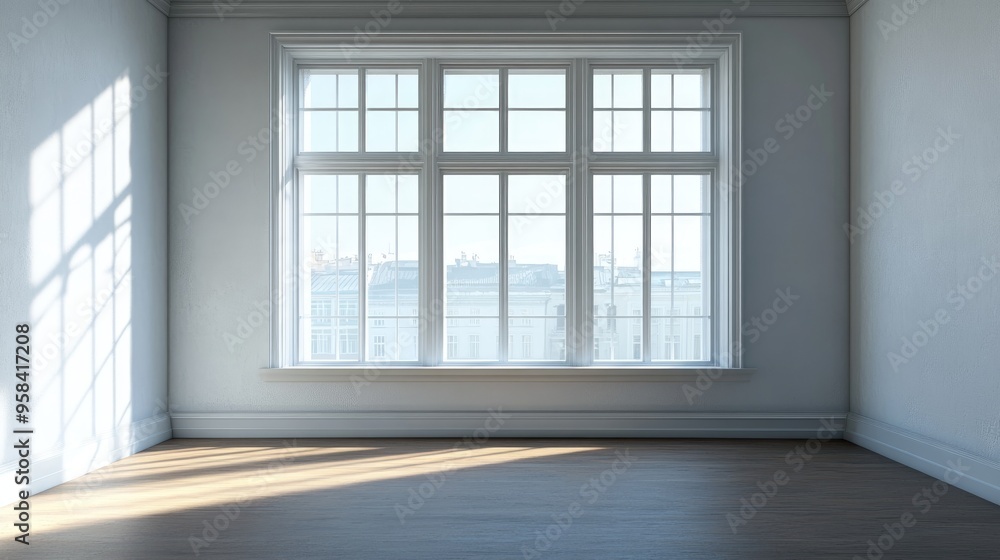 Empty interior with a window featuring 3D rendering Empty interior with a window featuring 3D rendering