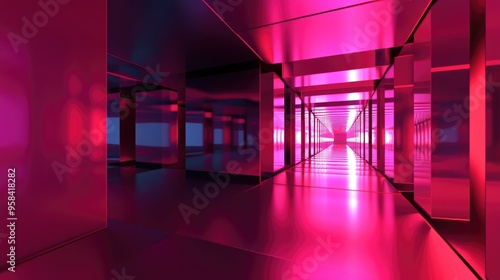 Fototapeta Naklejka Na Ścianę i Meble -  Abstract fractal background featuring a tunnel and squares in a 3D cartoon rendering