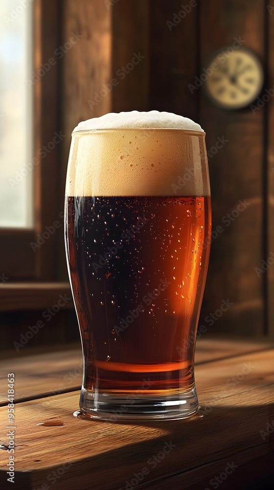 A Pint of Beer on a Wooden Table - 3D Illustration A Pint of Beer on a Wooden Table - 3D Illustration