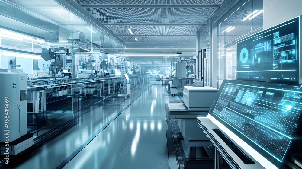 Automated Microchip Assembly in High-Tech Semiconductor Cleanroom with Production Simulations Automated Microchip Assembly in High-Tech Semiconductor Cleanroom with Production Simulations