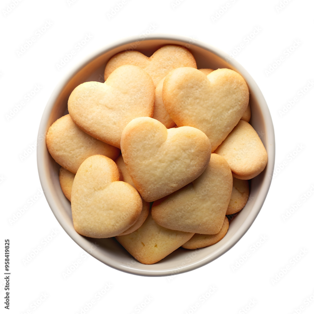 top view heart shaped shortbread cookies bowl isolated on transparent background top view heart shaped shortbread cookies bowl isolated on transparent background