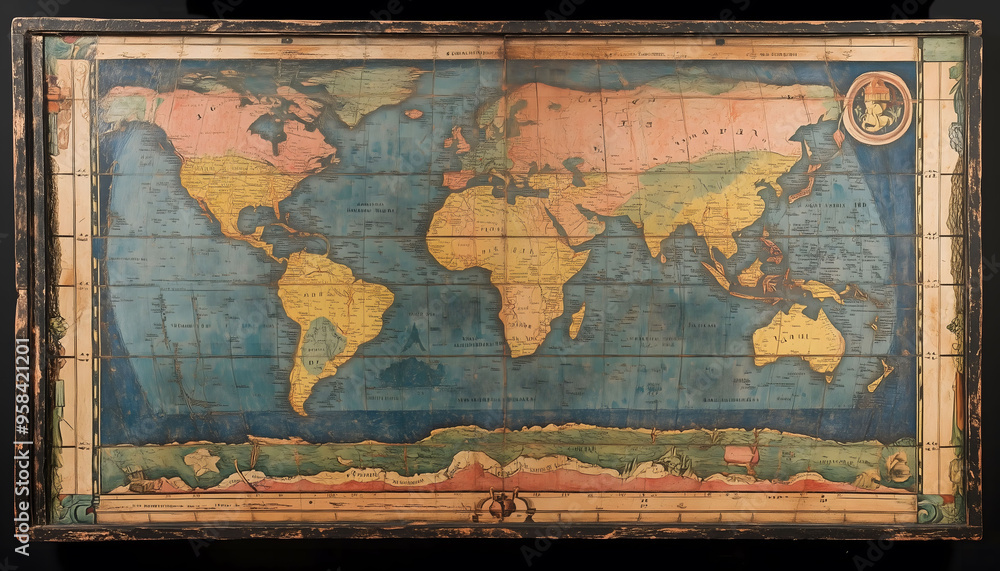 Obraz premium An illustration of a weathered antique world map