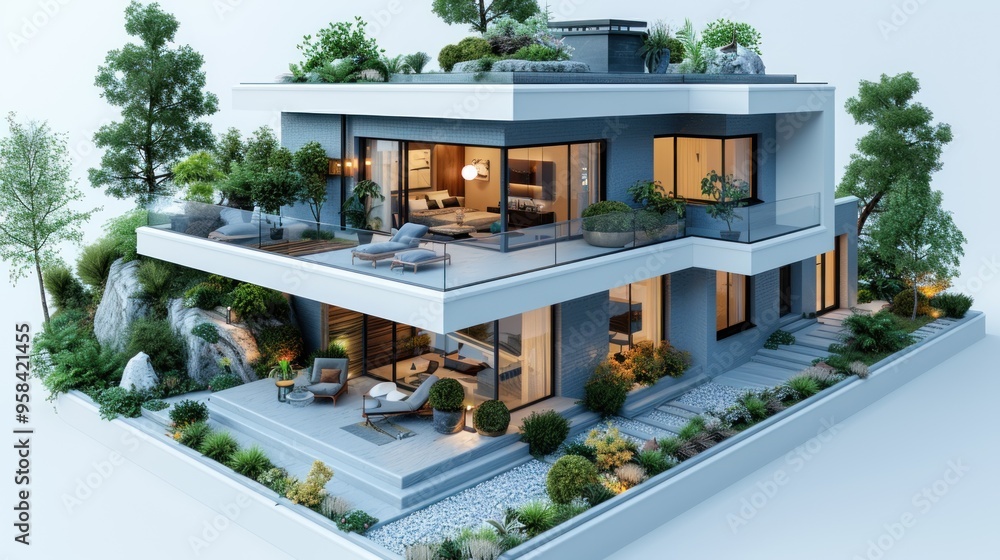 3d rendering modern home, white background 3d rendering modern home, white background