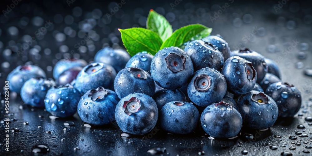 Fresh blueberries with water drops on a dark background , blueberries, fresh, water drops, dark, food photography, healthy Fresh blueberries with water drops on a dark background , blueberries, fresh, water drops, dark, food photography, healthy